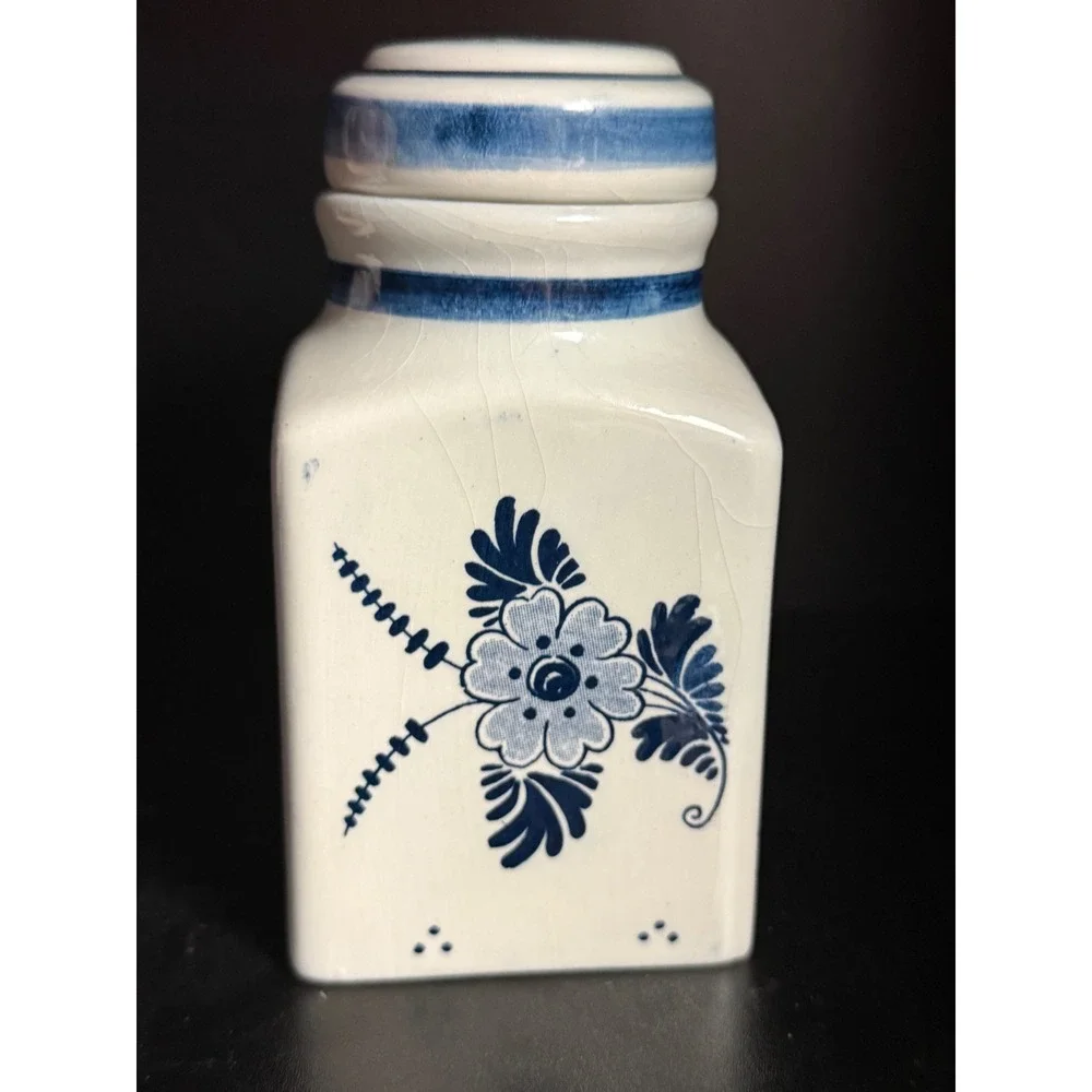 Delfts Blauw Handpainted Ceramic Spice Jar Windmill Ship Floral Made in Holland